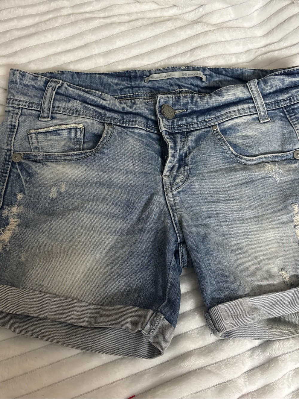 Aventura Light Blue Distressed Cuffed Denim Shorts